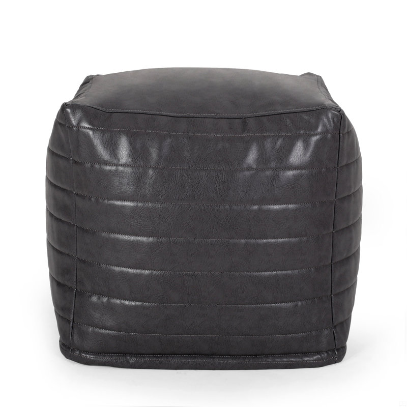 Faux Leather Suqare Pouf, Gray