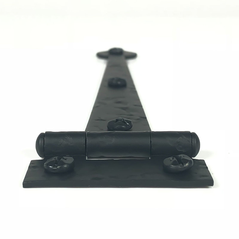 6-1/2" Black Iron Heart Cabinet Strap Hinge, Flush, Pair