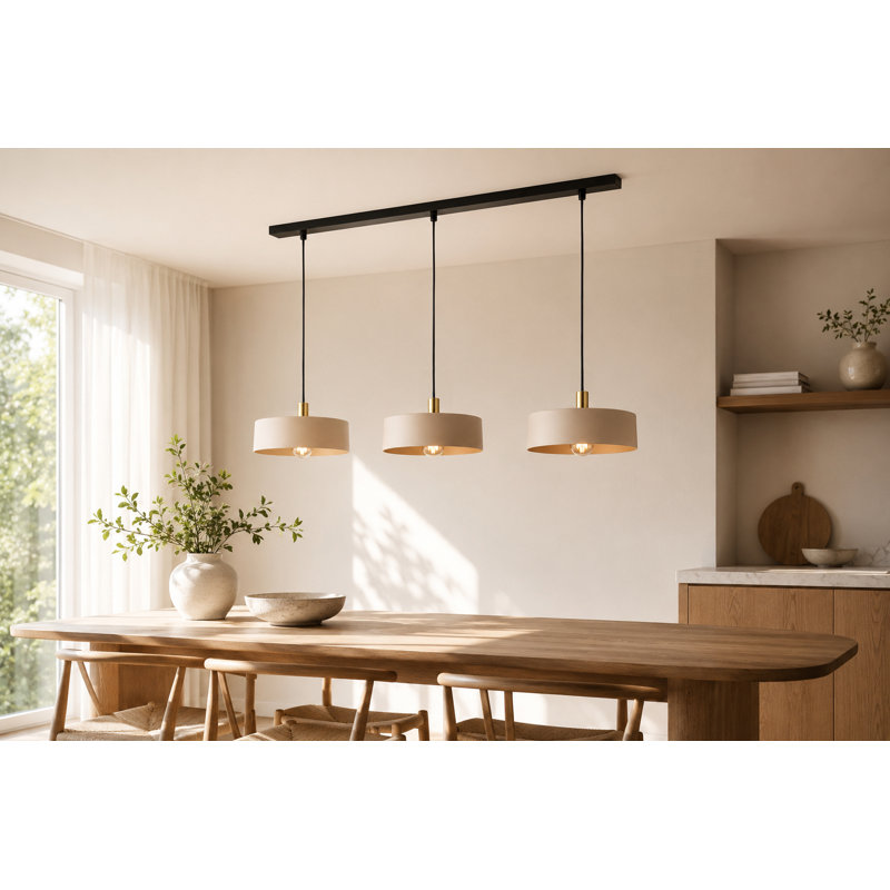 Bhayani 3 - Light Drum Pendant, Beige/Brown, Latte Gold