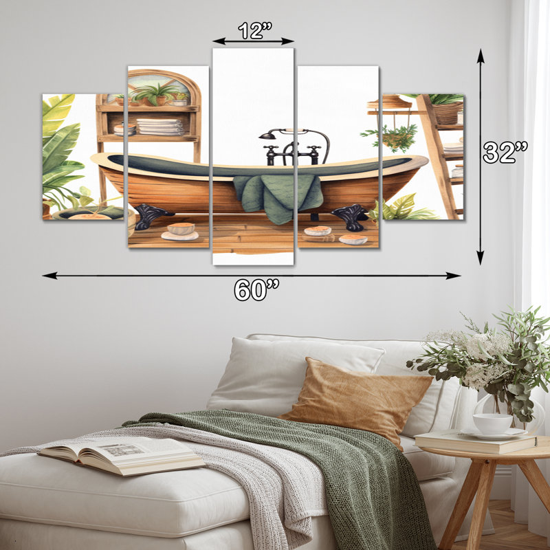 «Natural Bathroom Decor», impression sur toile - 5 panneaux