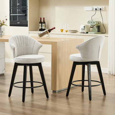 Tabourets de bar pivotants réglables blancs de 2 à 25 po de hauteur avec pieds en bois massif et tissu chenille pour la cuisine, le pub, la salle à manger, les pieds de nivellement, tabourets inclus, pieds, revêtement, blanc, cuisine