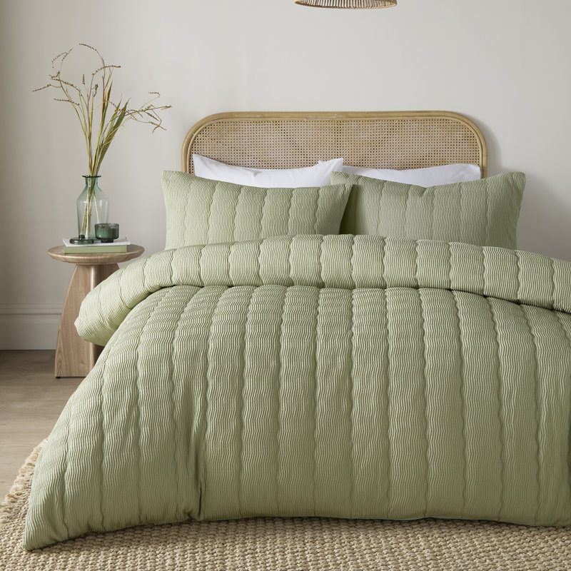 Serene Crinkle Wave Duvet Cover Set Green, Double Bed (200 x 200 cm)