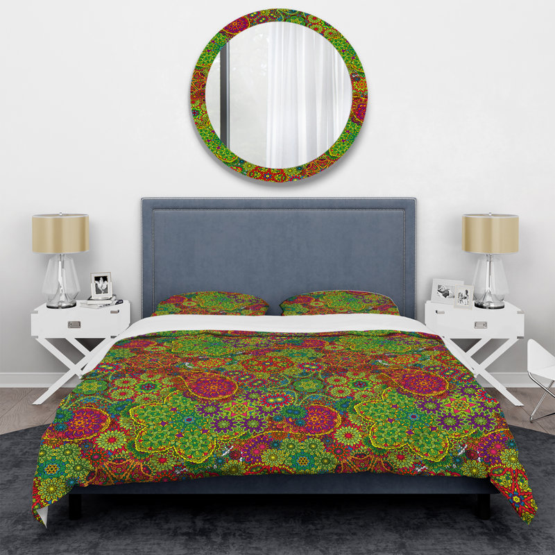 Cachemire vert floral - ensemble de housse de couette abstrait - microfibre de polyester