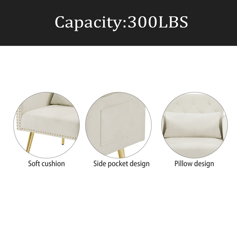 Fauteuil en velours avec pieds en métal, Velours blanc cassé