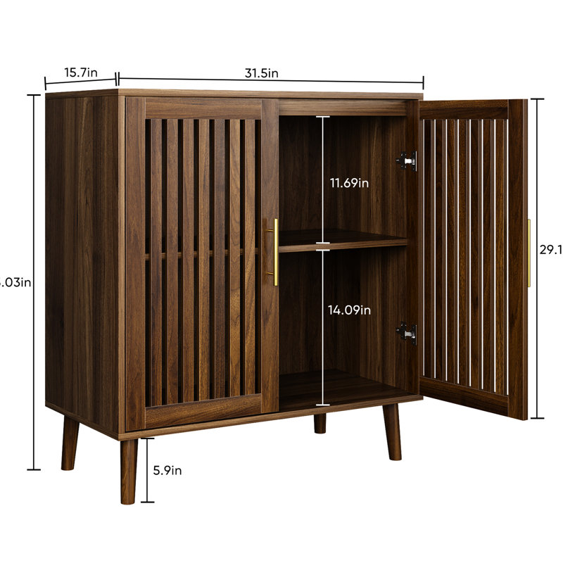 Armoire de rangement en noyer - Buffet avec tablettes réglables pour les portes à persiennes Buffet