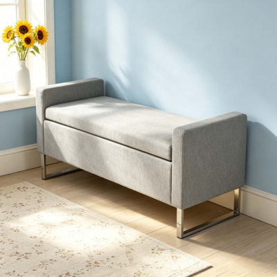 Modern Upholstered Lift-Top Storage Ottoman Bench with Sleek Metal Legs, Multipurpose End-of-Bed & Entryway Fabric Storage Bench for Bedroom, Living R