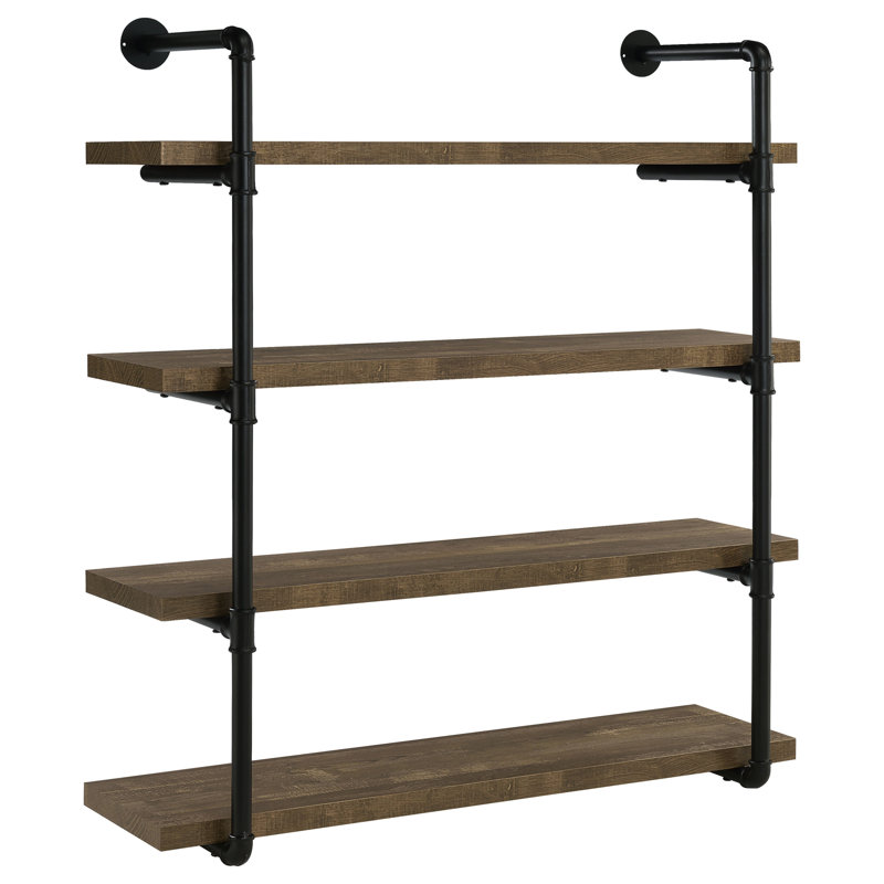 Olivia 4-Shelve Industrial Pipe Wall Shelf, 46" H x 39.25" W x 11.5" D, Rustic Oak