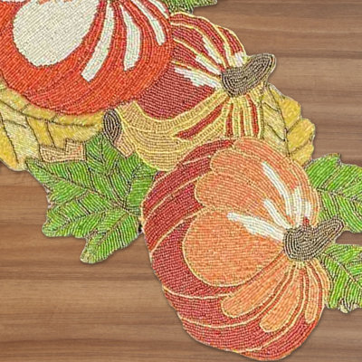 Dazsha Thanksgiving Table Runner with Embroidered Beads for Christmas, Fall, and Holiday Home Decor