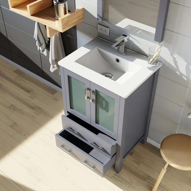 Petit meuble-lavabo avec plateau en céramique et miroir