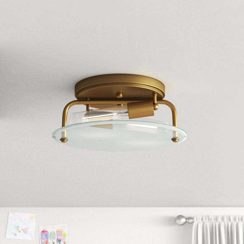 2 Light Flush Mount Natural Brass Finish Clear Beveled Glass