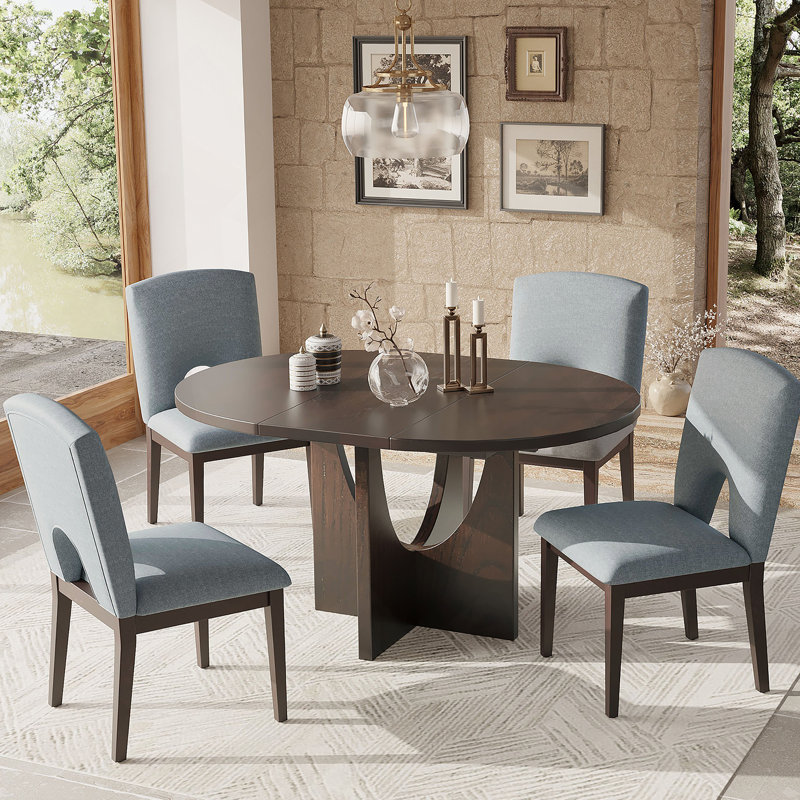 Ensemble de table de salle à manger extensible 5 pièces avec rallonge amovible pour petits espaces, Gris, Espresso