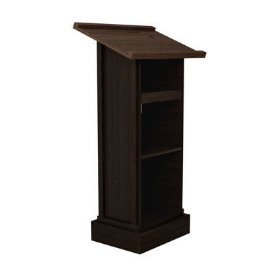 44" Wooden Lectern with Microphone Space and Shelves