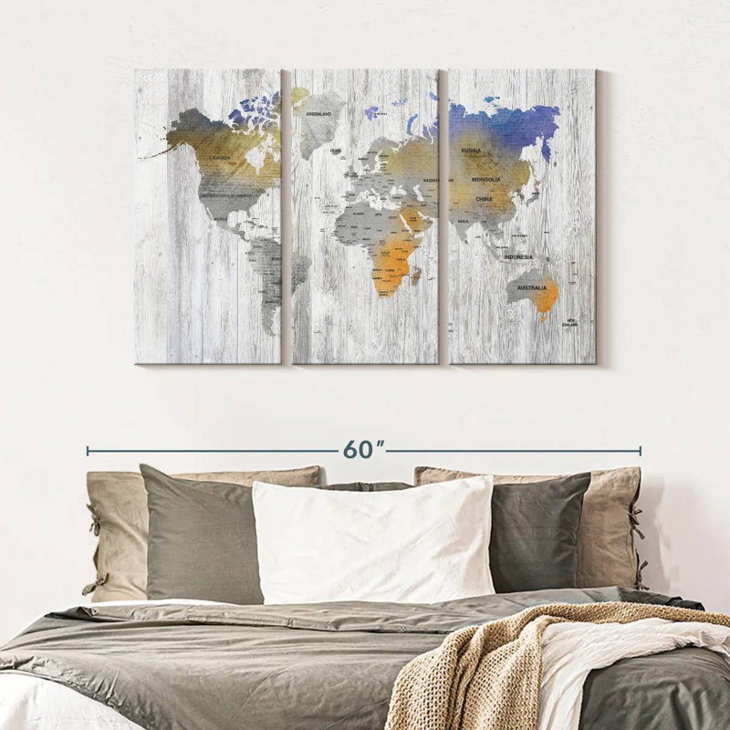 «Bianco Wood World Map», reproduction sur toile, H 50 po x l 32 po x P 1,25 po