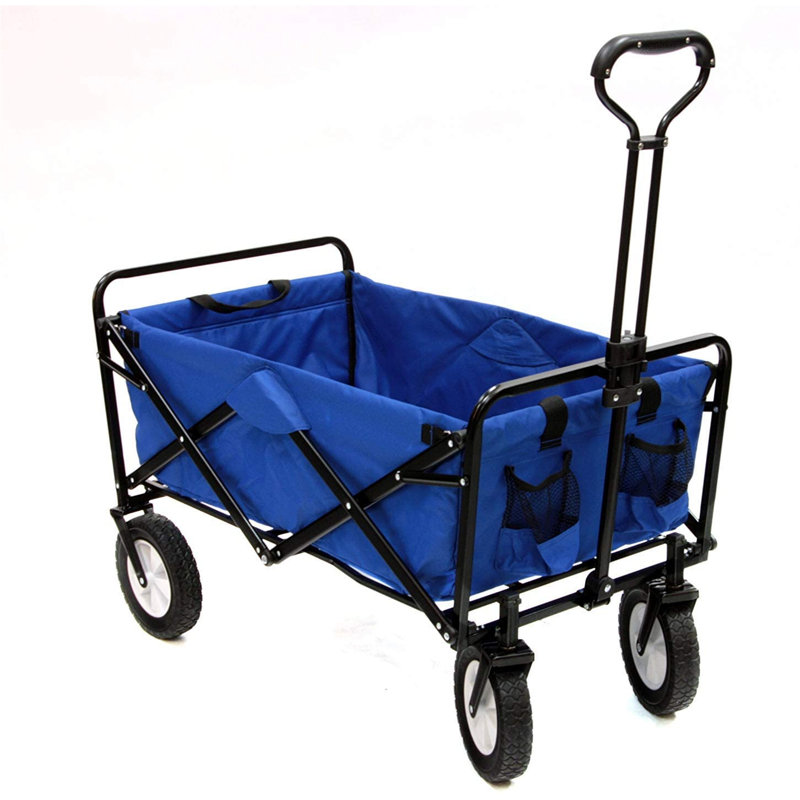 Blue Heavy Duty Collapsible Fabric Utility Wagon with Rubber Wheels