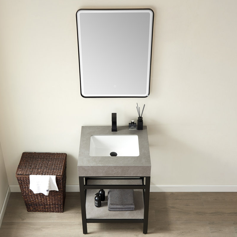 Ensemble de meuble-lavabo simple 24 po Funes, Dalle de pierre calcaire, Noir mat, Noir mat
