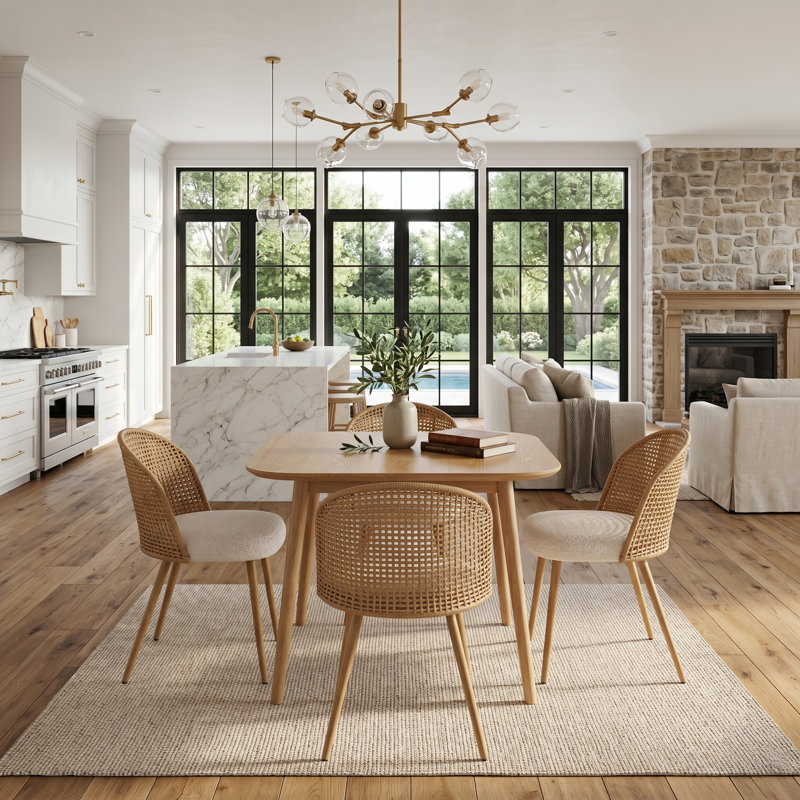 35" Square Dining Table for 2-4, Mid-Century Small Kitchen Table with Rubberwood Legs, Natural