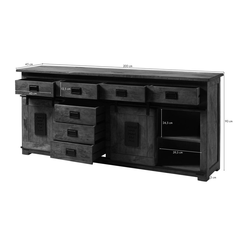 Railway 200cm Sideboard, Grey