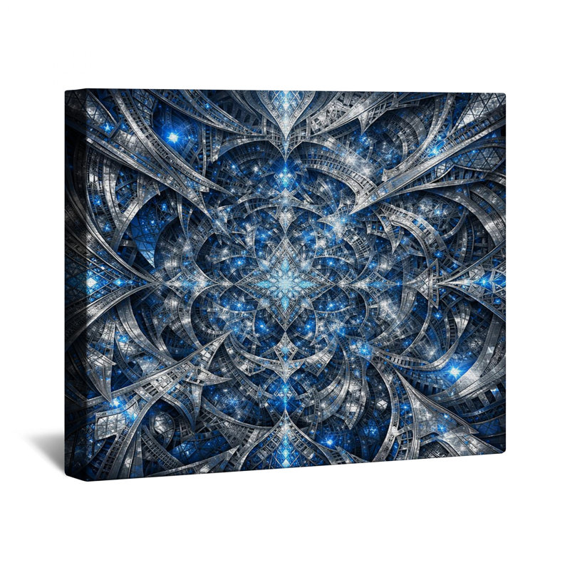 Toile tendue à motif d'art fractal bleu complexe en plusieurs tailles, 20 x 24 inches