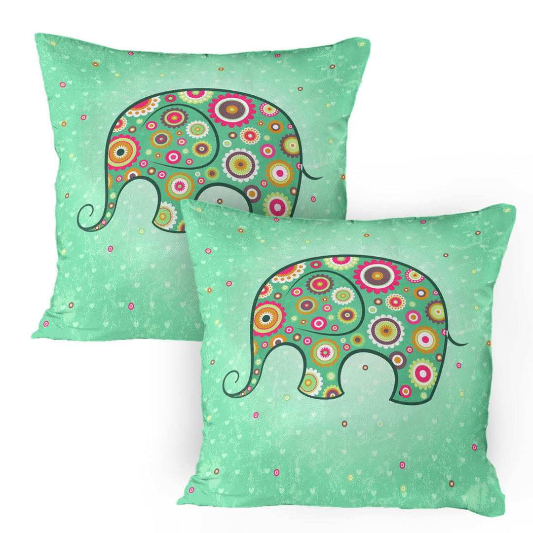 Kissenbezug Packung mit 2, Elefant mit Blumen, Teal Baby Blue Red