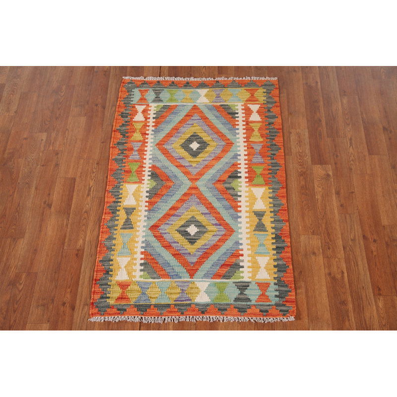 Tapis oriental réversible en laine Kilim 3 x 4