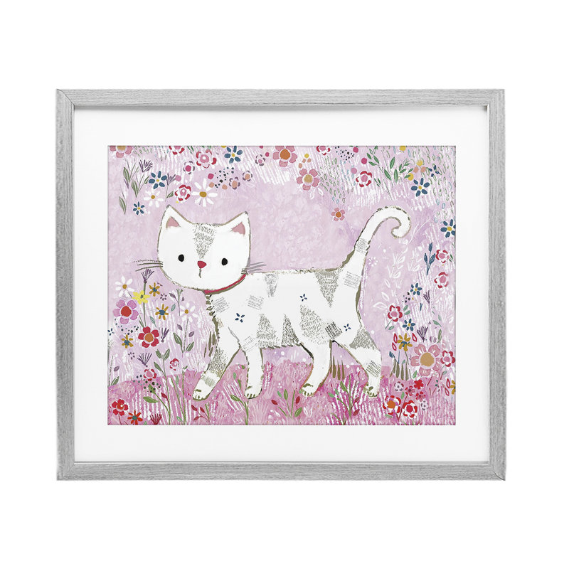 «Walking Cat on Pastel», reproduction encadrée sous verre, par Clare Tupper, H 13 po x l 16 po, Cadre de ferme gris