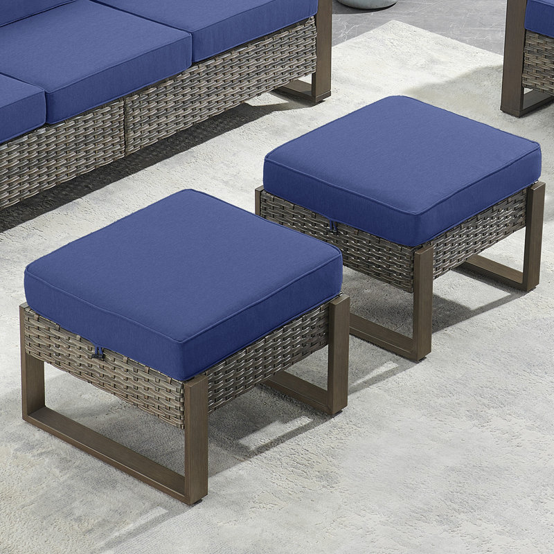 Repose-pieds d'extérieur avec coussin Kelyse, Gris, Bleu