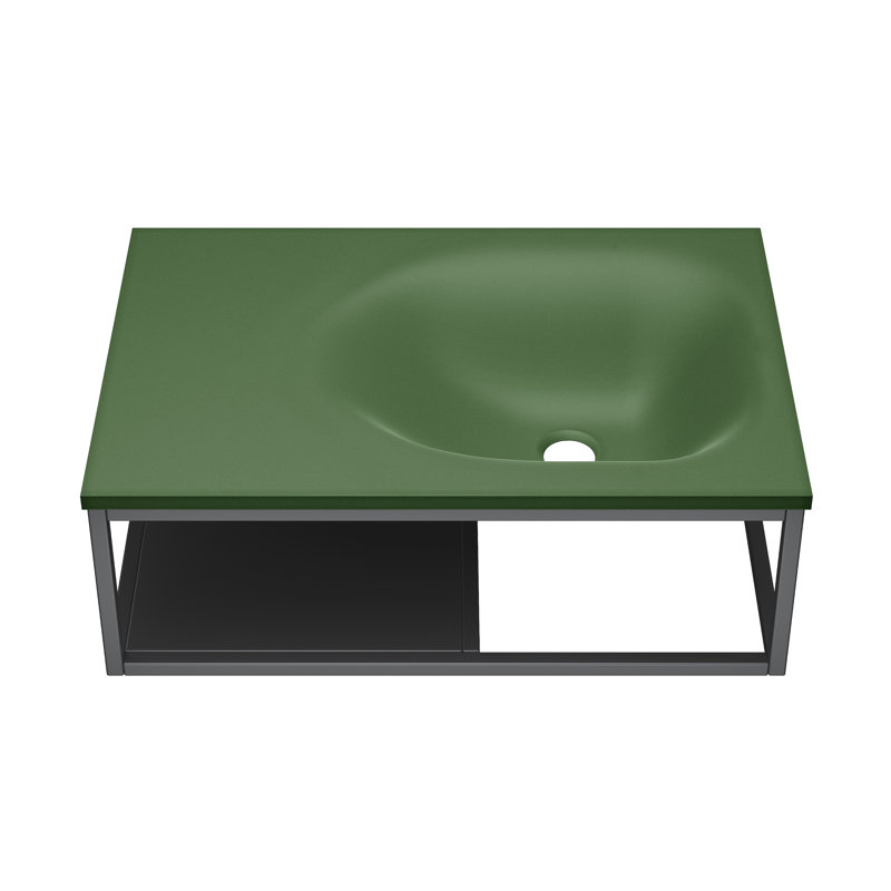 Lisse 24" Rectangle Concrete Wall-Mount Bathroom Sink With Matte Black Frame, Matte Royal Green