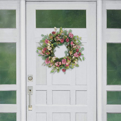 24" Artificial Chrysanthemum And Hydrangea Floral Spring Wreath   
