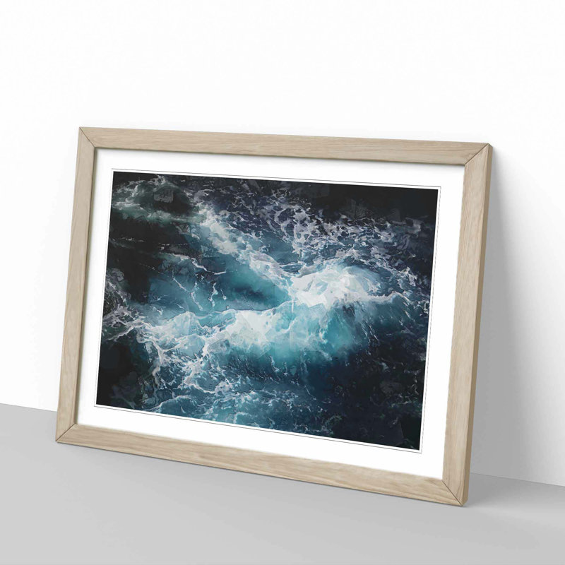 Rip Tide in Blue - Picture Frame Graphic Art Print, Oak, 35cm H x 50cm W x 2cm D