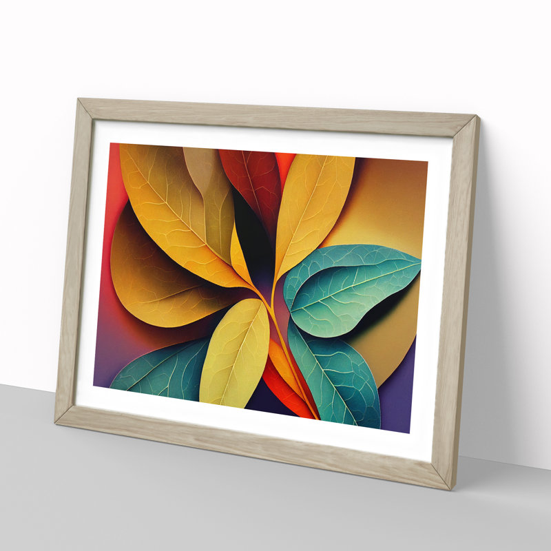 Colourful Leaves - Painting, 25cm H x 34cm W x 2cm D, Oak Framed
