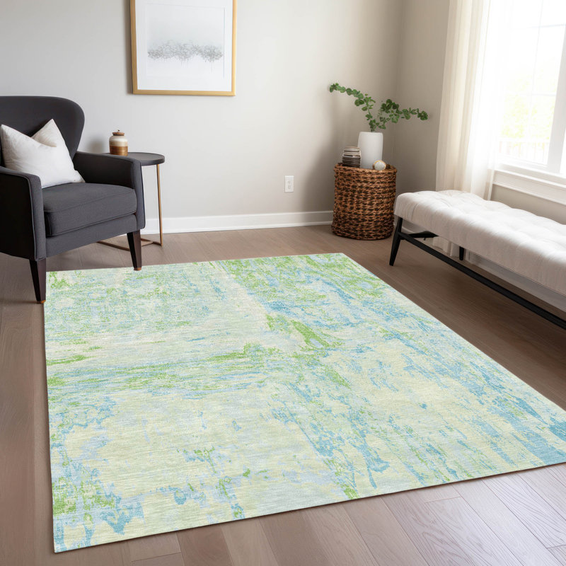 Machine Washable Indoor/Outdoor Christain ACN1352 Mint Rug, Rectangle 10' x 14'
