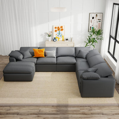 Canapé modulaire rembourré de 125 pouces en forme de U 7 places avec repose-pieds mobile, pour salon, bureau et espace spacieux