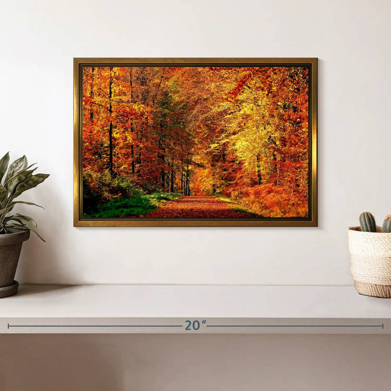 Chemin vers la forêt d'automne, Cadre flottant doré, 13 po x 9 po