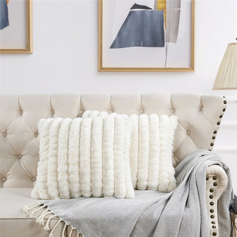 Striped Square Cushion Cover, Ivory