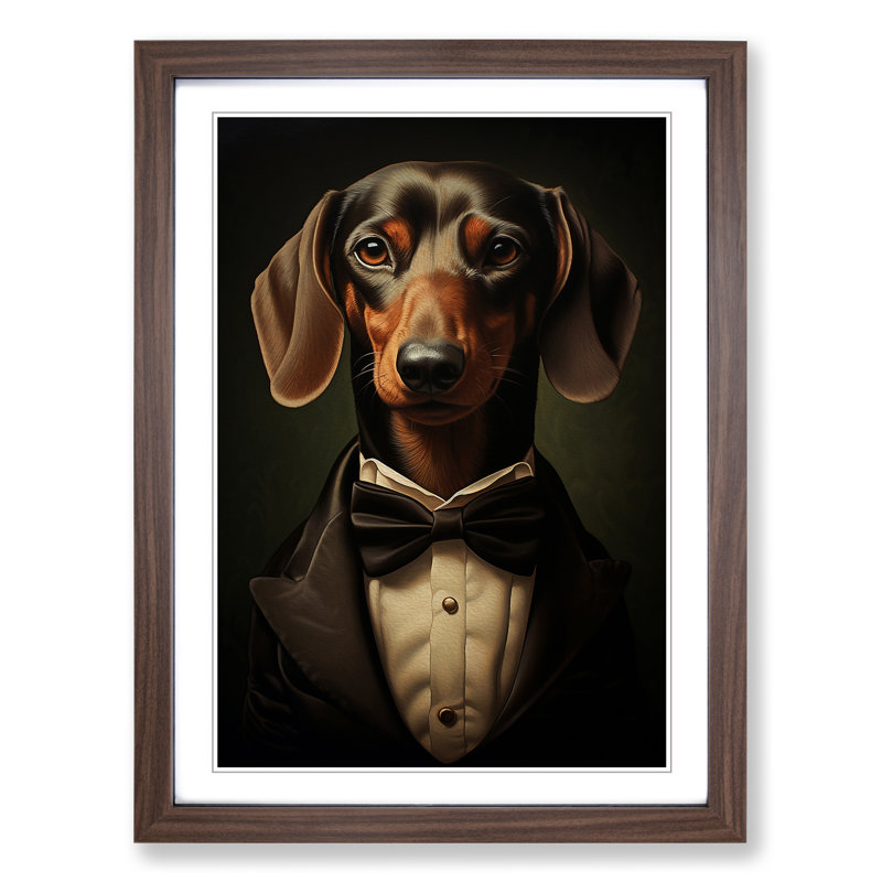 Dachshund Neo-Plasticism Framed Print, Walnut, 34cm H x 25cm W x 2cm D