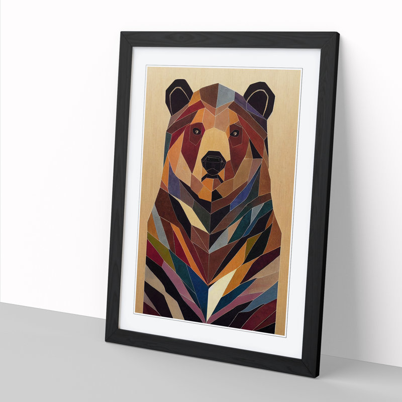 Bear Mosaic - Single Picture Frame Print, 64cm H x 46cm W x 2cm D, Oak Framed