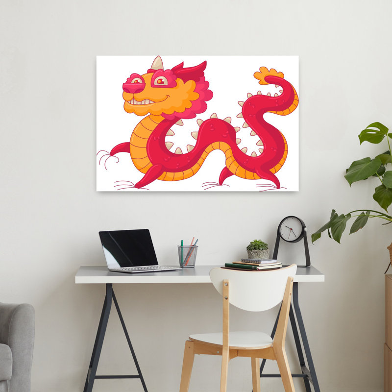 Illustration mignonne de dragon amusant colorée et amusante, H 36 po x l 24 po