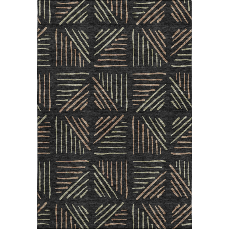 Premium Machine Washable Mayfield AMF2413 Geometric Rug, 3' x 5', Black