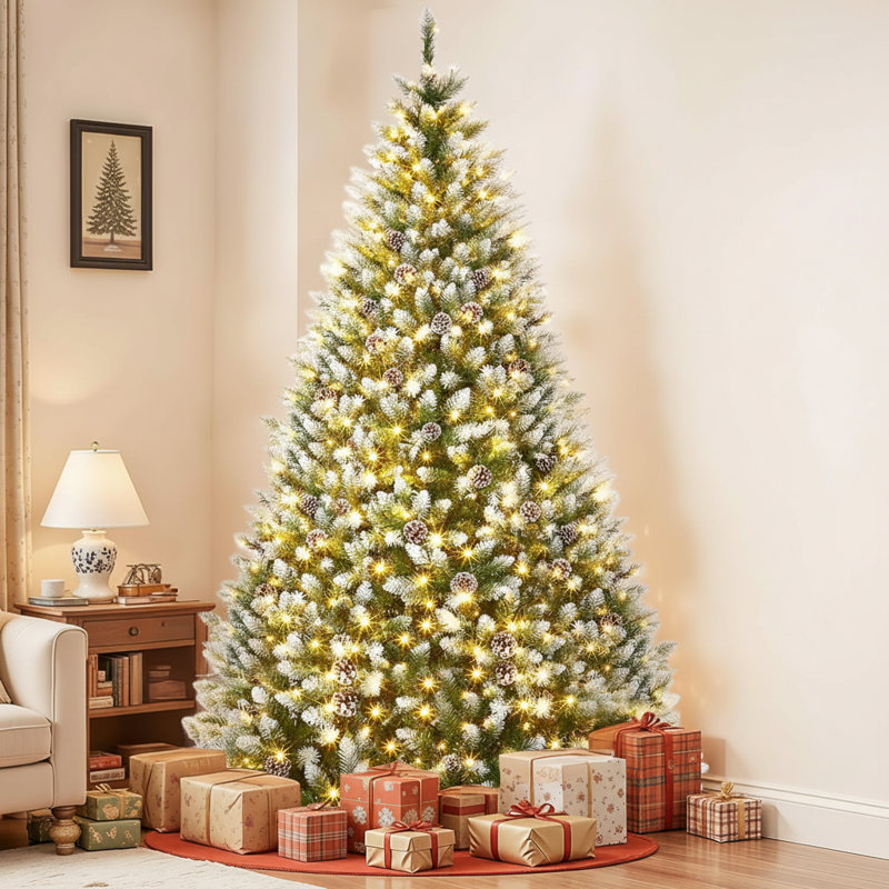 Arbre de Noël artificiel pré-éclairé, pommes de pin enneigées, H 6 pi
