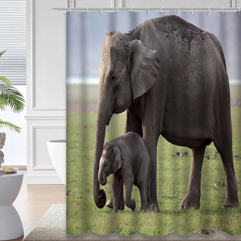 Rideau de douche India 12 Elephant Mother National Park avec 12 crochets, L 72 po x l 78 po