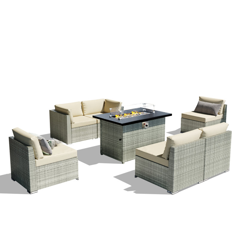 Ensemble de conversation d'extérieur pour 6 personnes avec coussins Pam, Beige