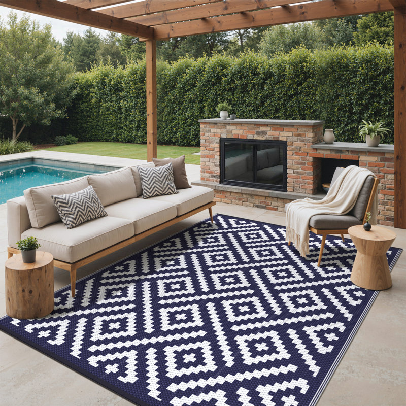 Shimeek Reversible Outdoor Mat, Waterproof Plastic Outdoor Mat, Rectangle 9' x 12'