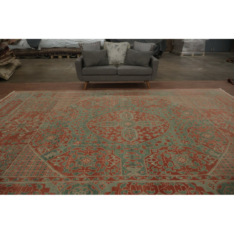 Large Ornate Oushak Area Rug 10x14 with Geometric Design