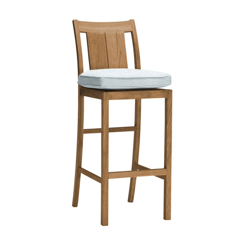Croquet 30" Patio Bar Stool with Cushion, Welt, Natural Teak, Natural White