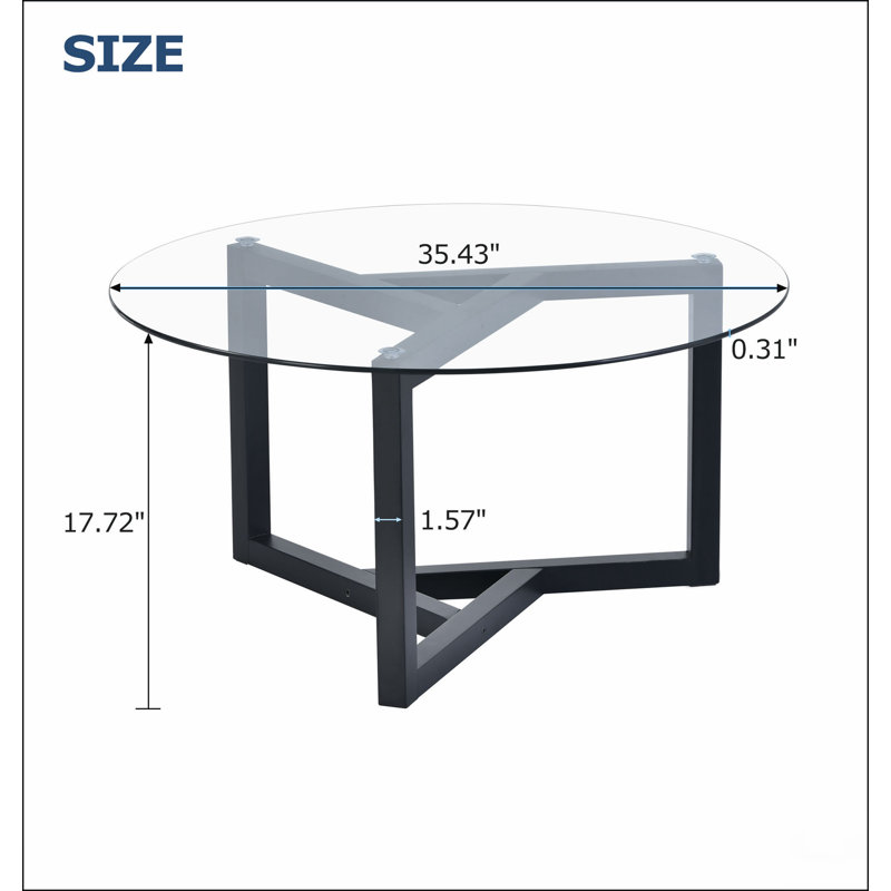 Table basse ronde en verre de style moderne avec plateau en verre trempé et base en bois robuste, Noir