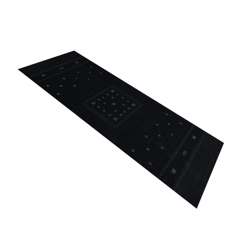 Simi Hand Knotted Cotton/Wool Southwestern Area Rug, Runner 2'6" x 8', Black