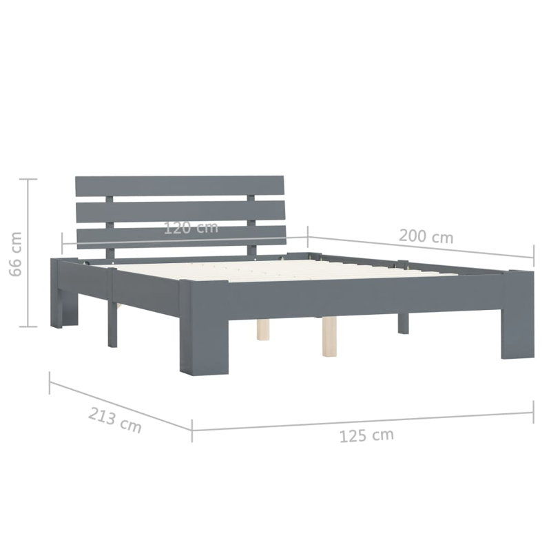 vidaXL Bed Frame Solid Pine Wood, European Kingsize (160 x 200 cm), Grey