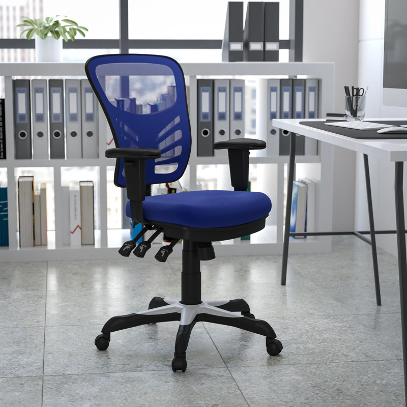 Chaise de bureau ergonomique en filet à dossier moyen avec accoudoirs réglables Siyer, Bleu, Noir