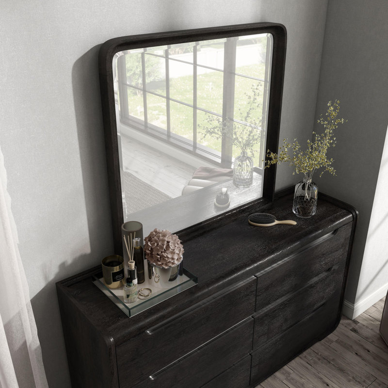 Ensemble commode 6 tiroirs et miroir 2 pièces Barry, Noir