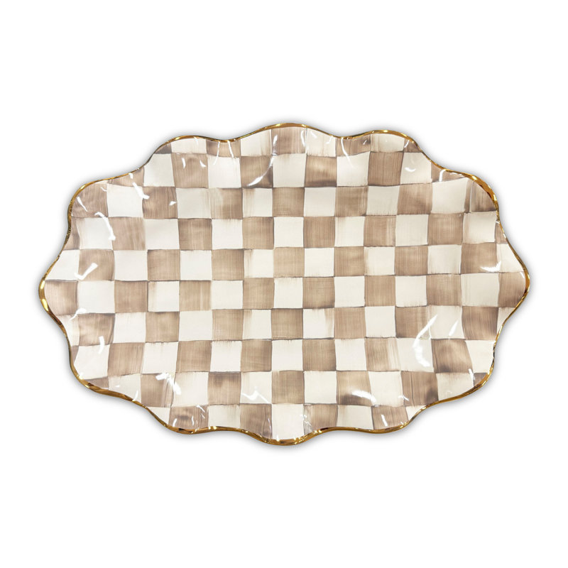 Mocha Check Ceramic Serving Platter, 2" H x 16" W x 11" D